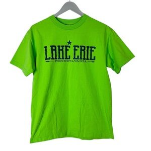 Lake Erie Pennsylvania tee shirt size M lime green navy Gender Neutral unisex